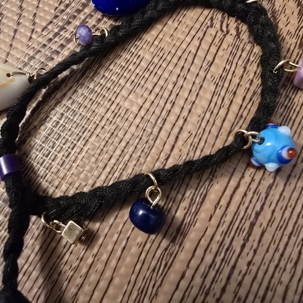 Vintage Bracelet NWOT FREE PEOPLE Adjustable with 8 Charms, Thick Black Cord - Picture 6 of 8